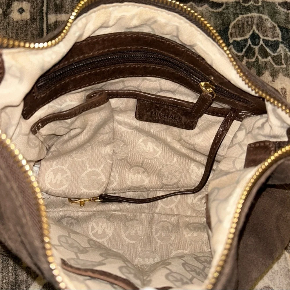 Michael Kors VTG y2k Taupe Suede Shoulder Bag with Gold Accents